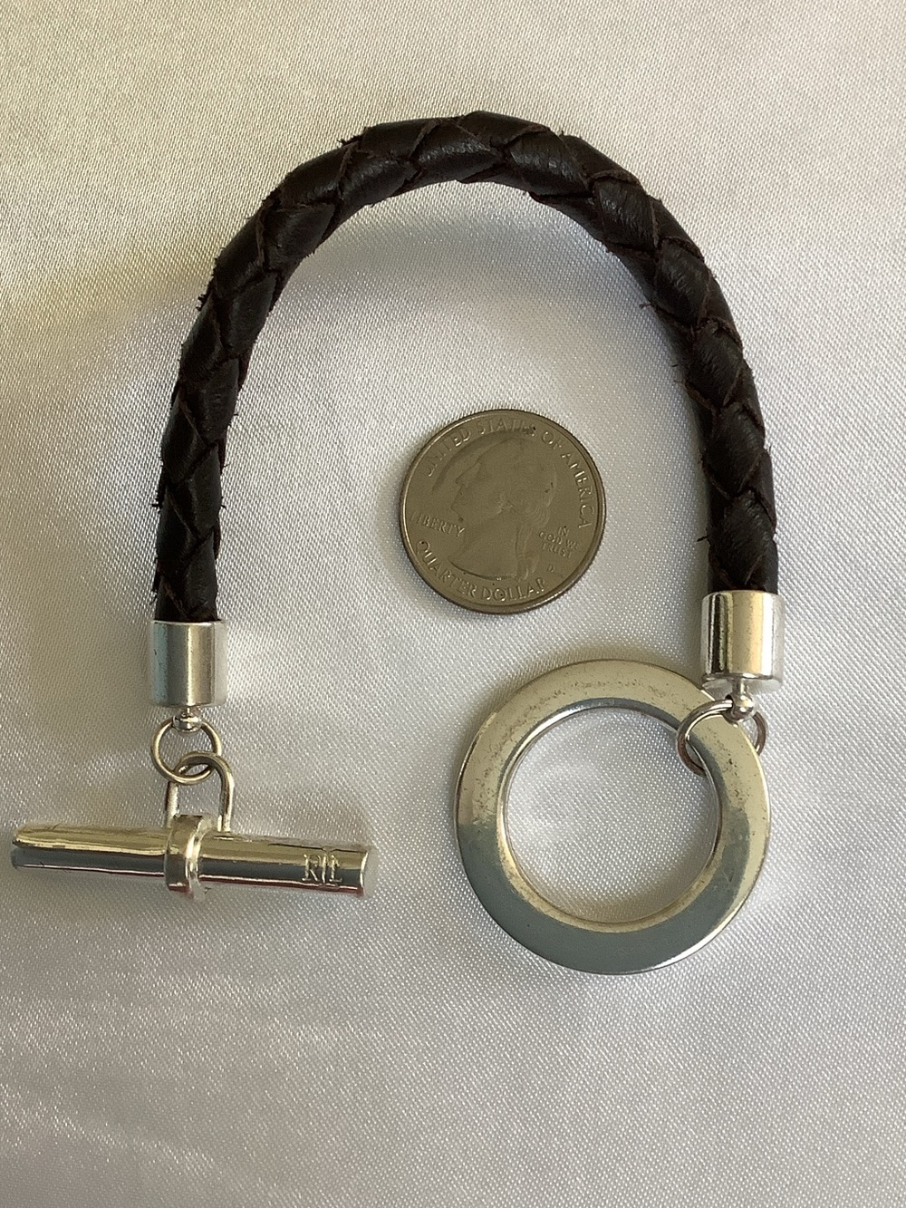 Lauren Ralph Lauren Braided Black Leather Bracelet with Silver-Tone Toggle